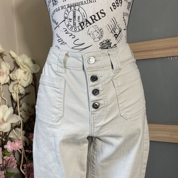 RE Generation Celebrity Pink Sz 7/28 JEANS Frayed Flared Wide Bell Beige - Picture 2 of 8